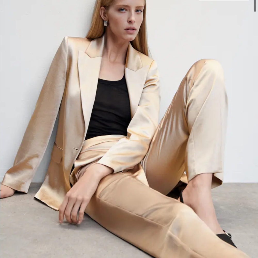 Mango Satin Pants / Champagne / Size Medium